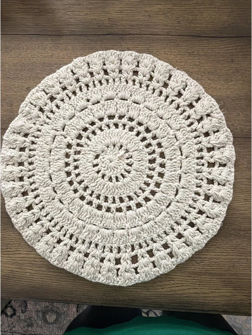 Crocheted Style Round Table Chargers 13.5” Lace Placemats Cream - Set of 9 - EUC